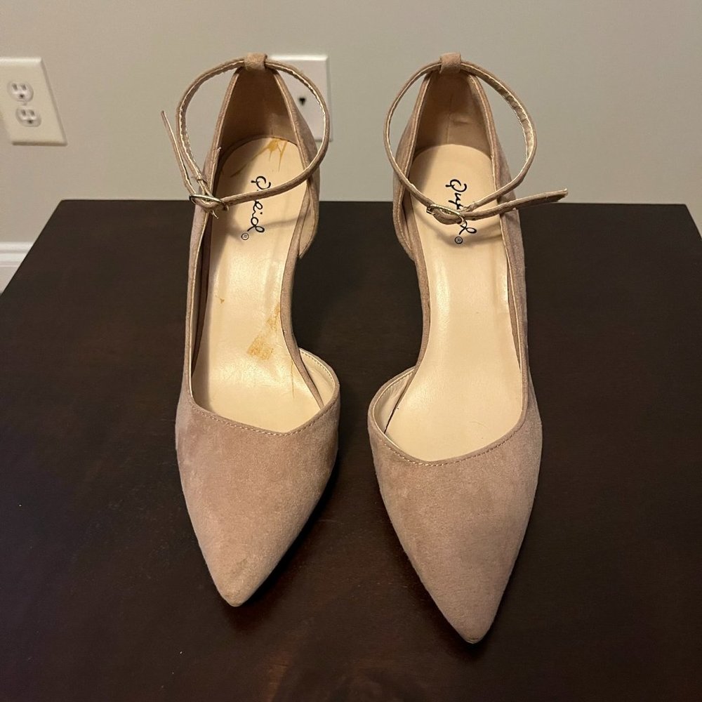 Qupid Tan Faux Suede Ankle Strap Pump 7